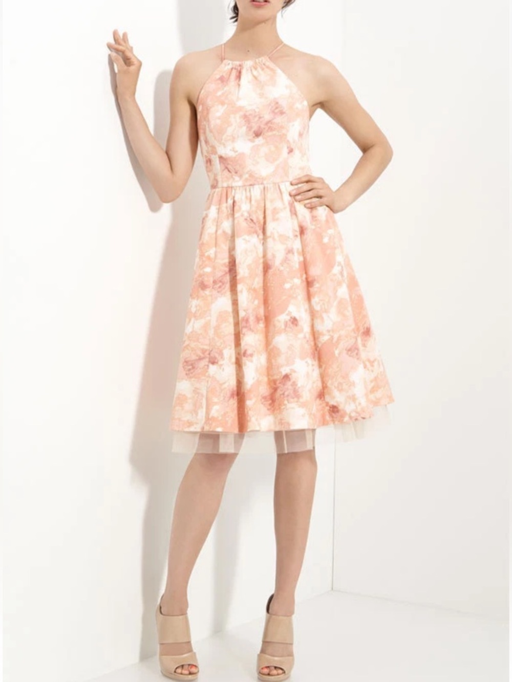Mcginn Lindsey Pink Floral Printed Halter Dress $345